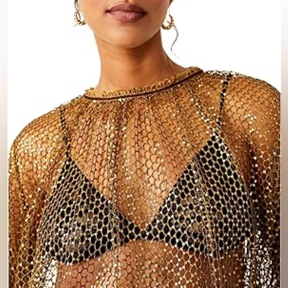Free People Sparks Fly Sequin Top in Olive Tapenade size Medium NWT - Picture 2 of 9
